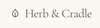 Herb and Cradle logo: a leaf-drop mark beside the wordmark.