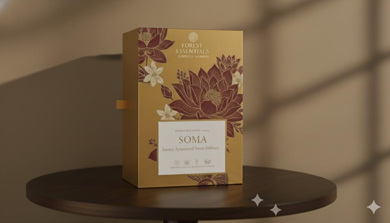 Soma fragrance pod cartons stacked beside the diffuser.